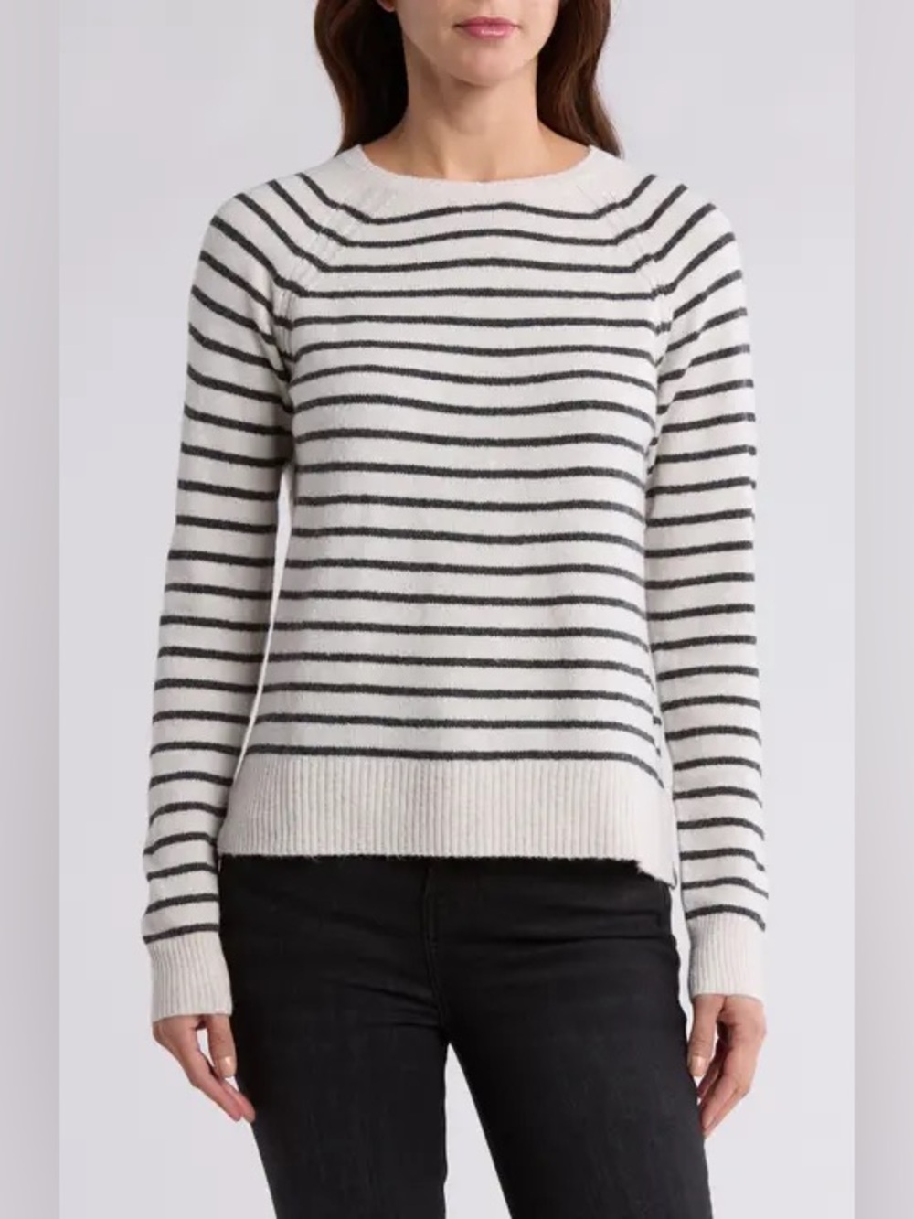 Caslon Soft Cream Knit Striped Sweater Size Large